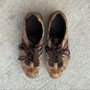 Fun Brown and Gold Coach Tennis Shoes
